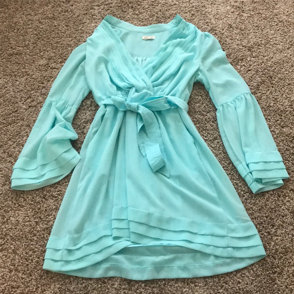 Teal blue v-neck dress